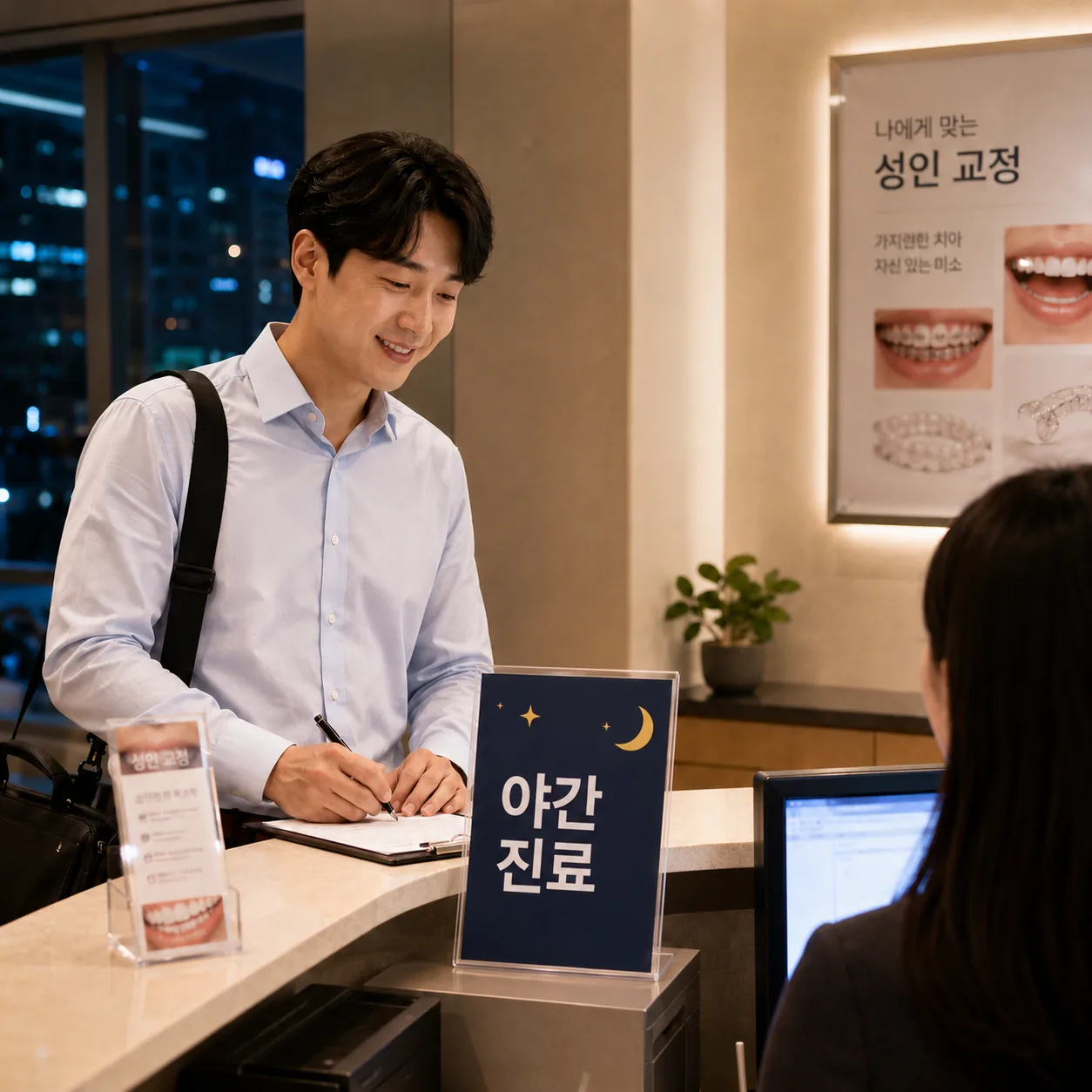 화목 야간 진료 20시 30분까지 운영하는 성북구 치과 접수 모습