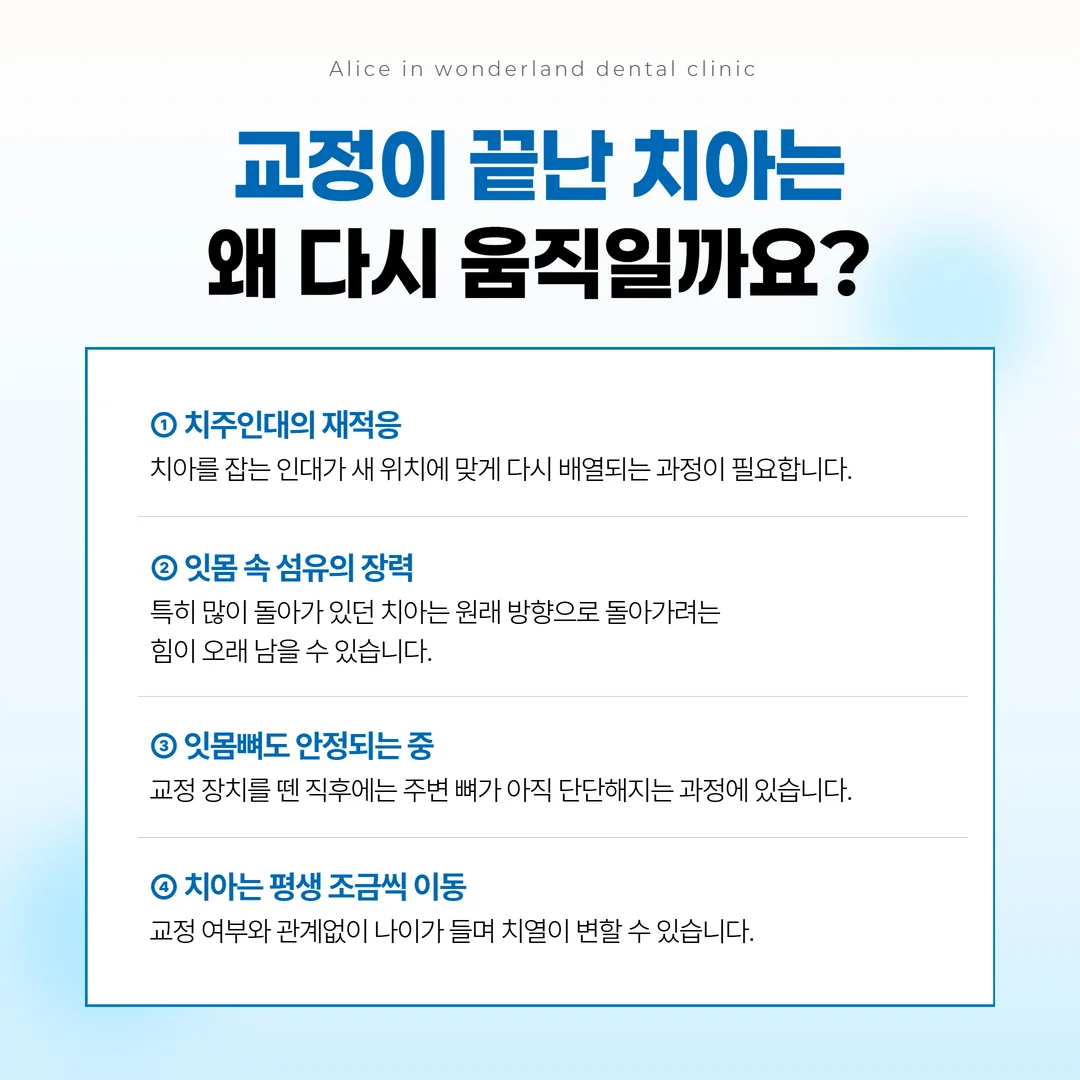 아래 앞니 안쪽에 부착된 고정식 교정 유지장치